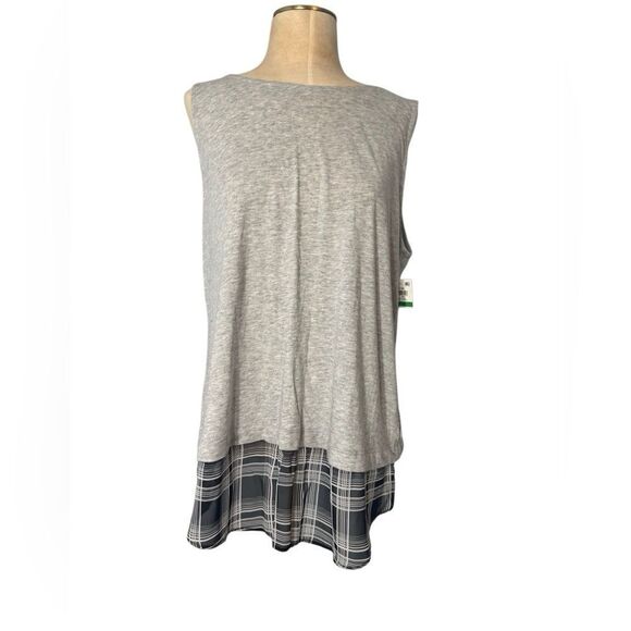 INC International Concepts Gray Sleeveless Top Plaid Hem Women's Large L NEW - Picture 6 of 7